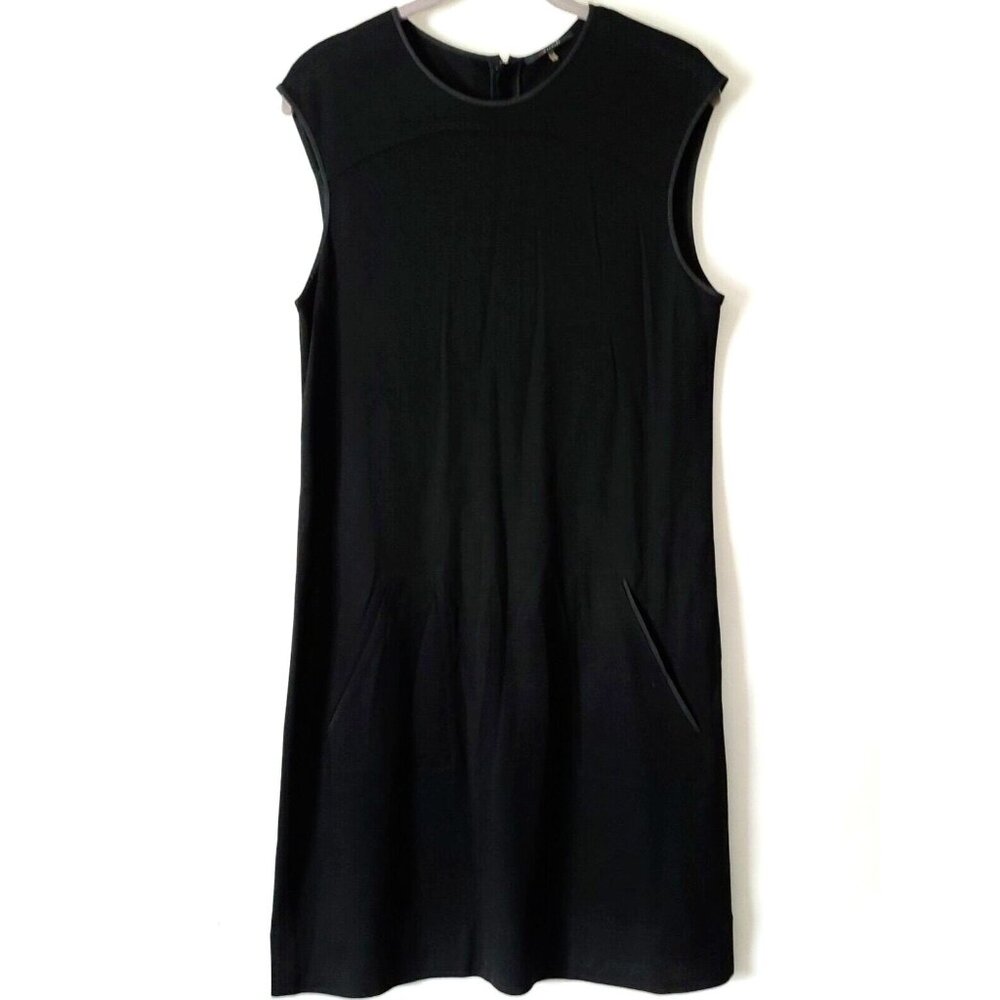 Elie Tahari Wool Blend Sleeveless Sheath Dress Size M Black Pockets Zip Back